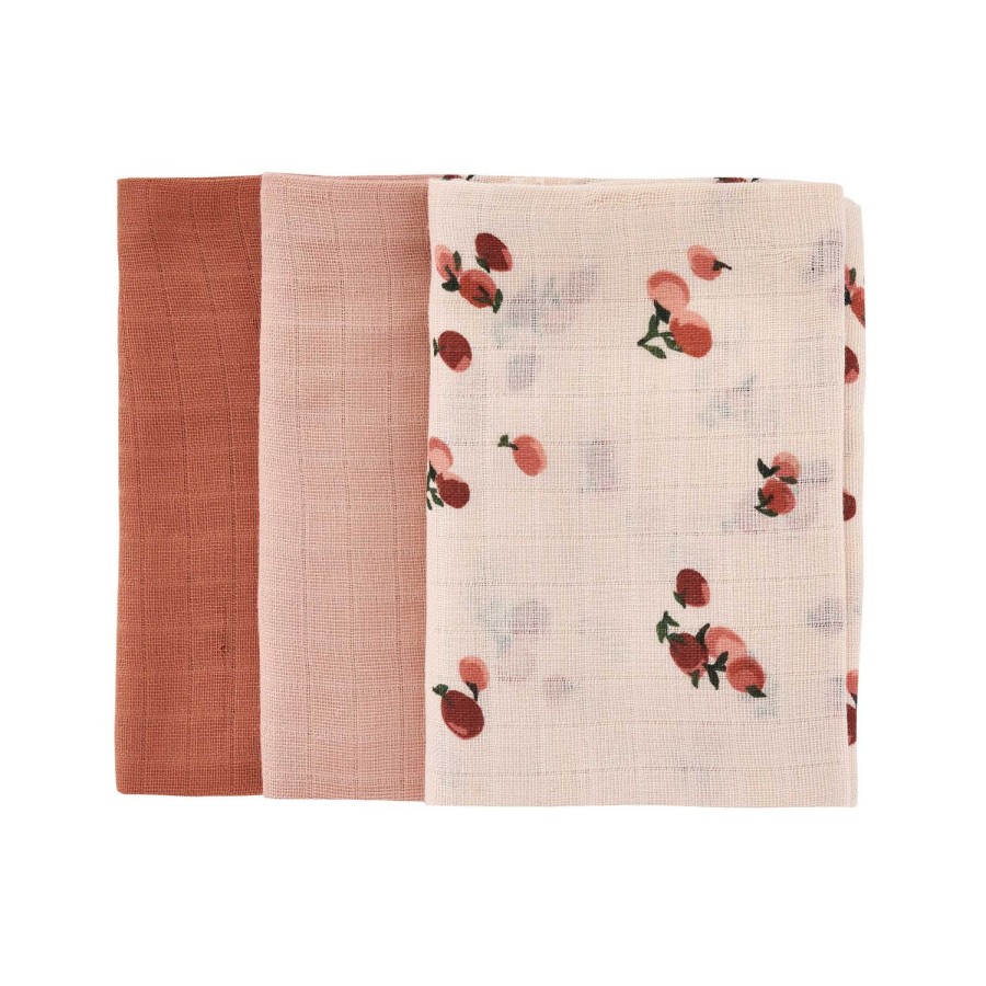 Baby Care Avery Row | Organic Baby Muslin Squares Set Of 3 Peaches