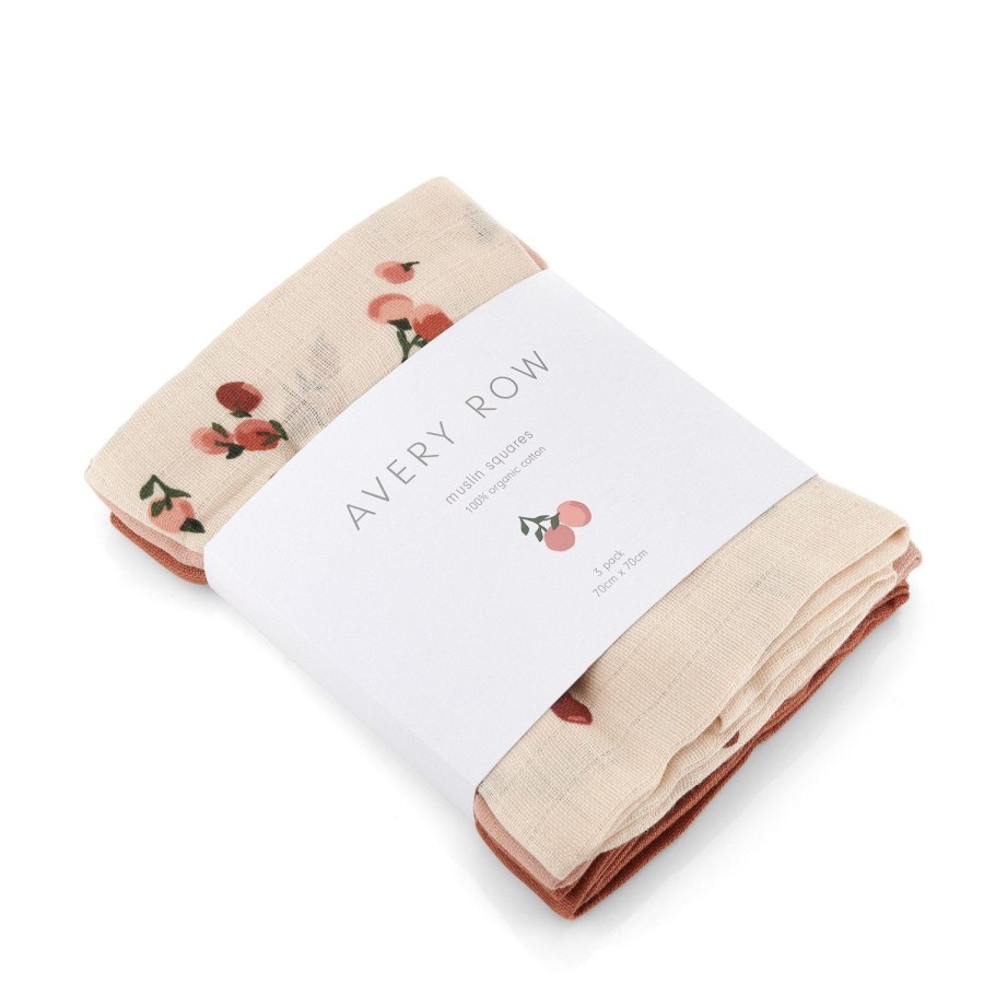 Baby Care Avery Row | Organic Baby Muslin Squares Set Of 3 Peaches