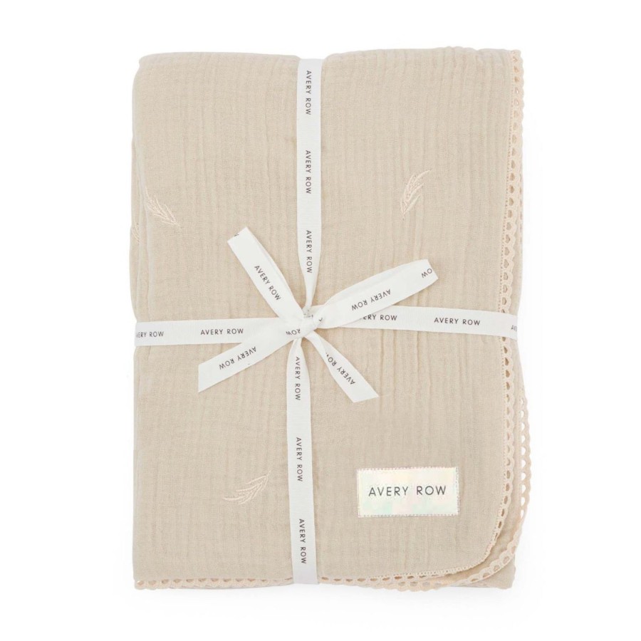 Nursery Avery Row | Embroidered Muslin Blanket Grasslands, Milky White